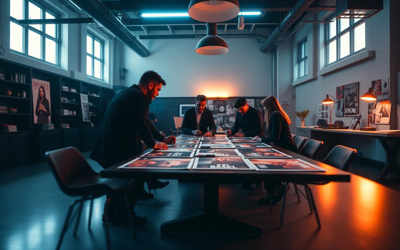 Promotion Pros team reviewing printed campaign artwork in the studio